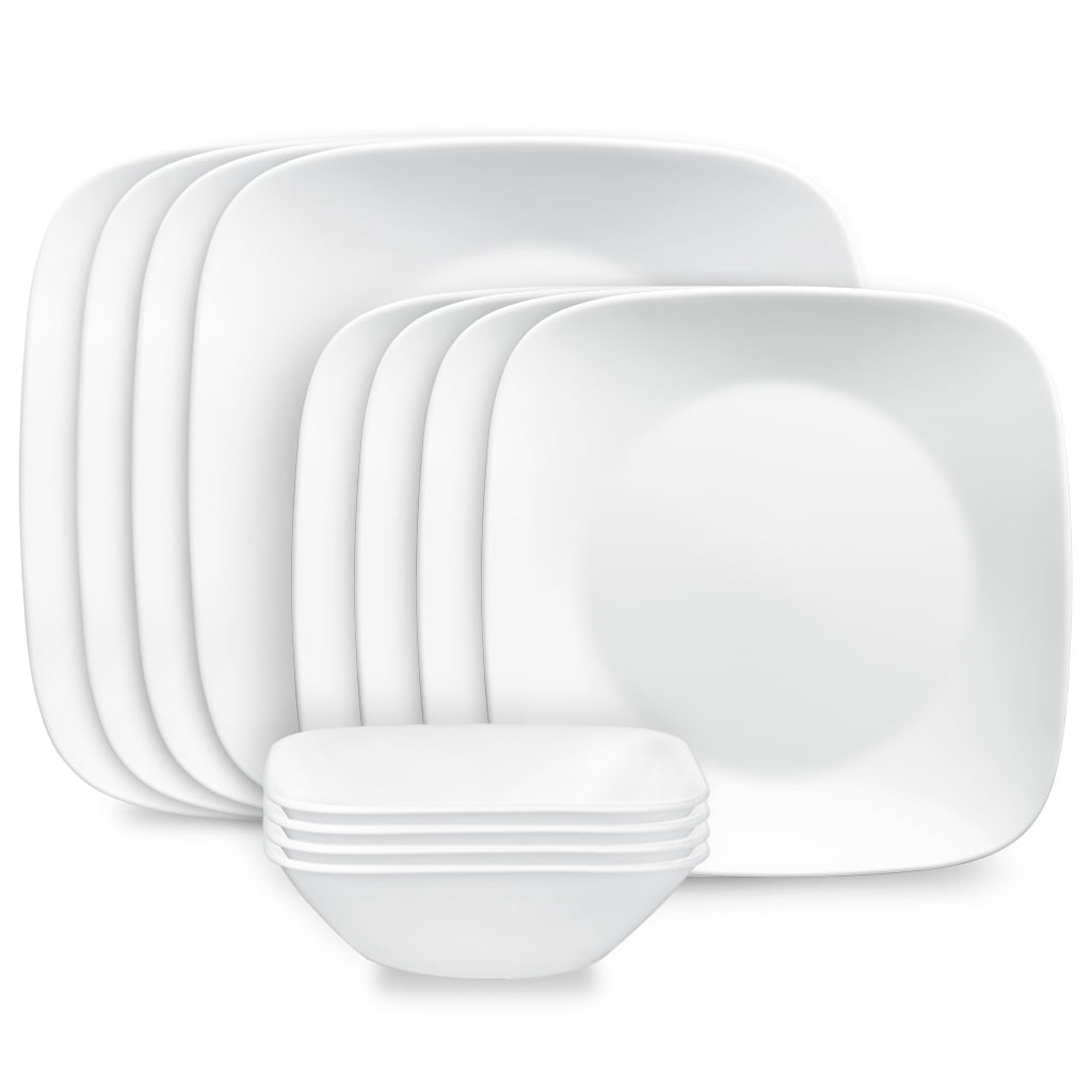 Corelle Pure White 12-Piece Square Glass Dinnerware Set (Service for 4)