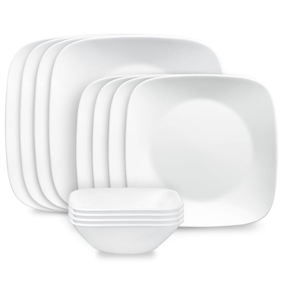 Corelle Pure White 12-Piece Square Glass Dinnerware Set (Service for 4)