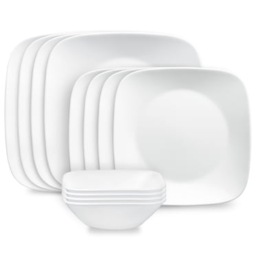 Corelle Pure White 12-Piece Square Glass Dinnerware Set (Service for 4)