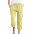 thumbnail image 2 of LSLJS Women's Fragrant Hemp Solid Color Loose Women Fashion Drawstring Pants Seven Pants Pockets Womens Work Pants, 2 of 5