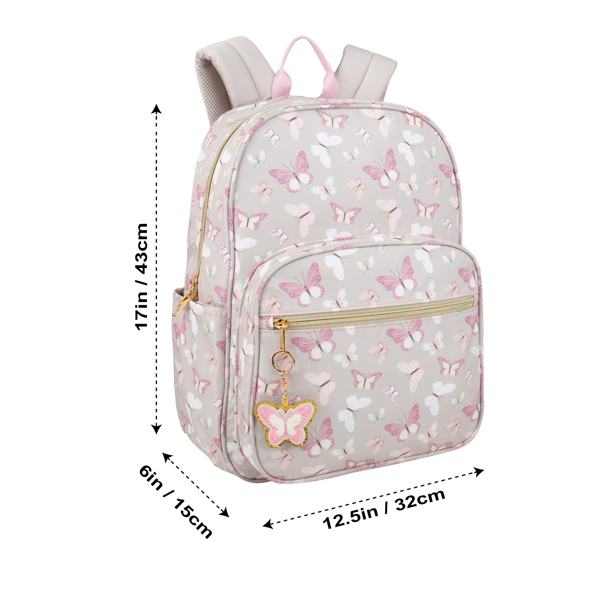 Sac à dos Madison & Dakota beige papillon, 17 pouces