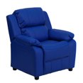 thumbnail image 1 of Deluxe Padded Contemporary Blue Vinyl Kids Recliner with Storage Arms, 1 of 9