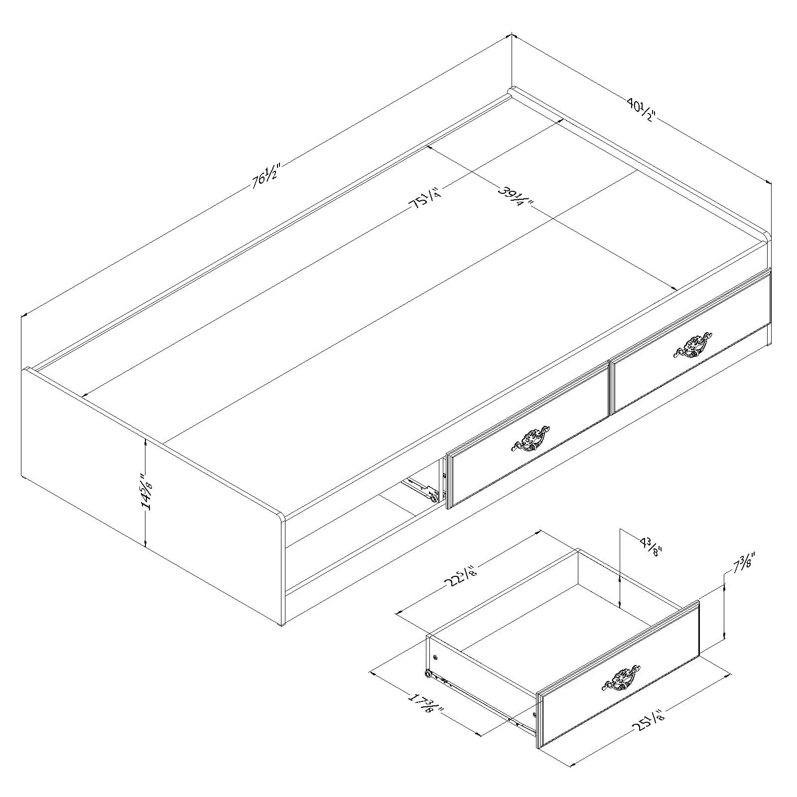 South Shore Ulysses Full Mates Platform Storage Bed with 3 Drawers, in Blueberry