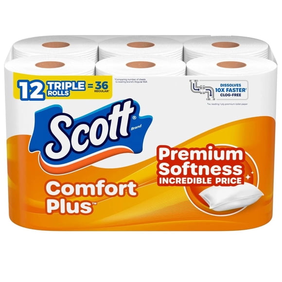 Scott ComfortPlus Bath Tissue 12 Triple Rolls 1 Ply Septic Safe Paper