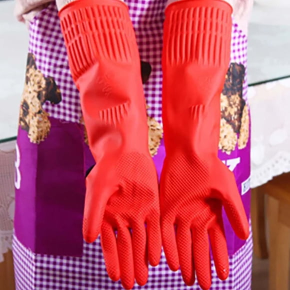 Gants en Caoutchouc à Manches Longues Extra Épais, Réutilisables pour la Vaisselle en Cuisine, Rouge