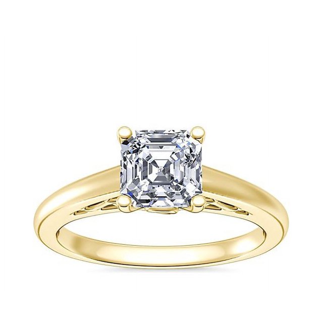 1.00 Carat Excellent Asscher Cut Real Diamond New Design Solitaire Ring for Wedding Solid 18K Yellow Gold Size 11