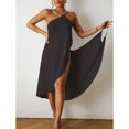 thumbnail image 1 of Ladies Sling Midi Dress Asymmetric Solid Color Slim Fit Backless Vacation Outfit, 1 of 7