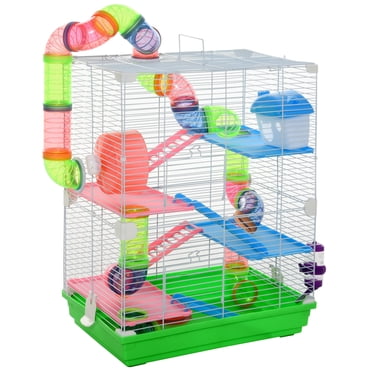 PawHut 5 Tiers Hamster Cage, Portable Animal Travel Carrier, Green
