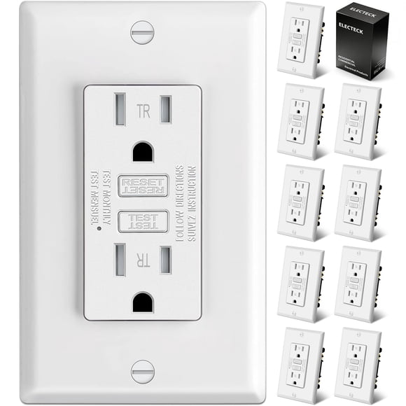 ELECTECK 10 Pack GFCI Outlets 15 Amp, Tamper Resistant (TR), Ultra Slim GFI Receptacles with LED Indicator, Ground Fault Circuit Interrupter, Decor W