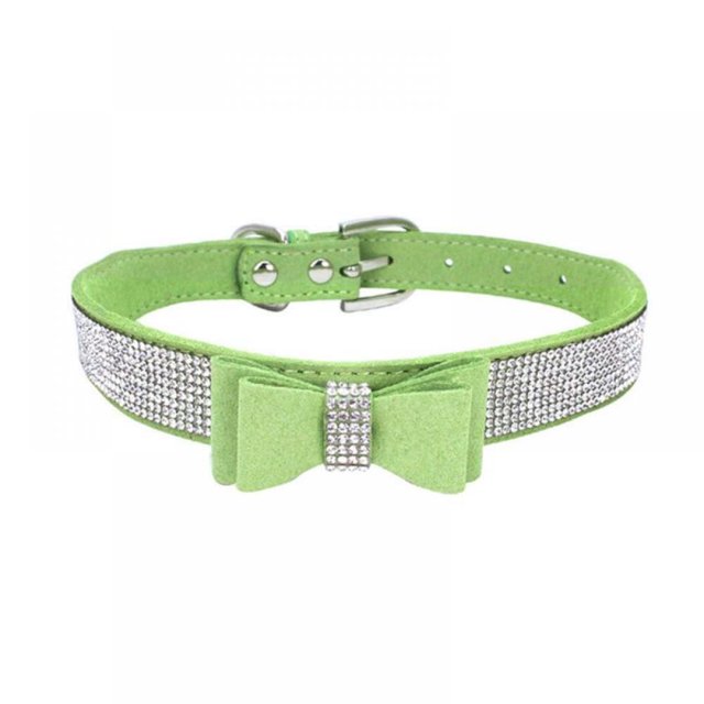 Pet Dog Leather Rhinestones Bow Knot Collar Crystals Bling Diamonds for Small Medium Large Dogs