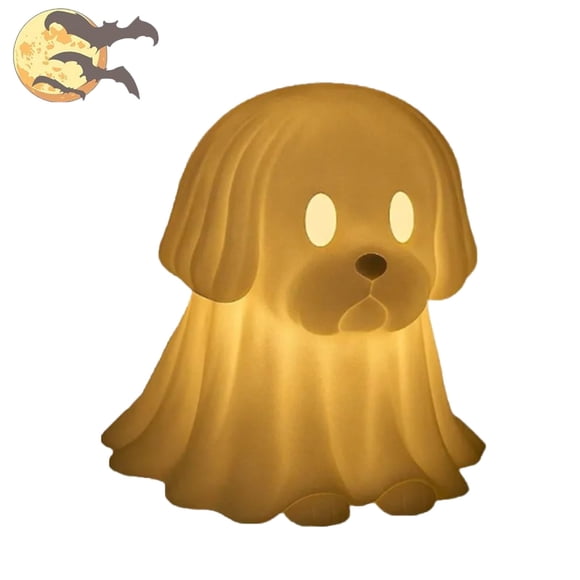 Weloille Veilleuse de Chien Fantôme d'Halloween Alimentée par USB pour Fête Décoration de Maison Lampe Effrayante Décoration Table Bureau Porche Appui de Fenêtre Lampe d'Ambiance Décoration Mignonne