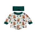 thumbnail image 1 of Combinaisons Bébé Fille Ensemble Animal Imprimé Manches Longues Tour de Cou et Bandeau, 1 of 8