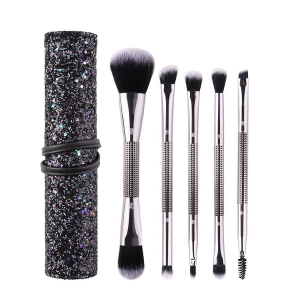 Dual Head Diamond Makeup Brushes 5pcs Makeup Brushes Set Strap Makeup Brush Bag