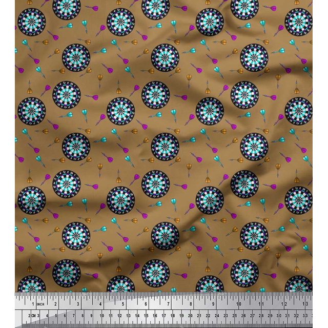 Soimoi Poly Georgette Fabric Dart Board Sports Print Fabric by Yard 42 Inch Wide