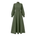 thumbnail image 4 of Women High Neck Abaya Muslim Dress Solid Color Prayer Clothes Long Sleeve Islamic Robe Full Length Dresses, 4 of 6