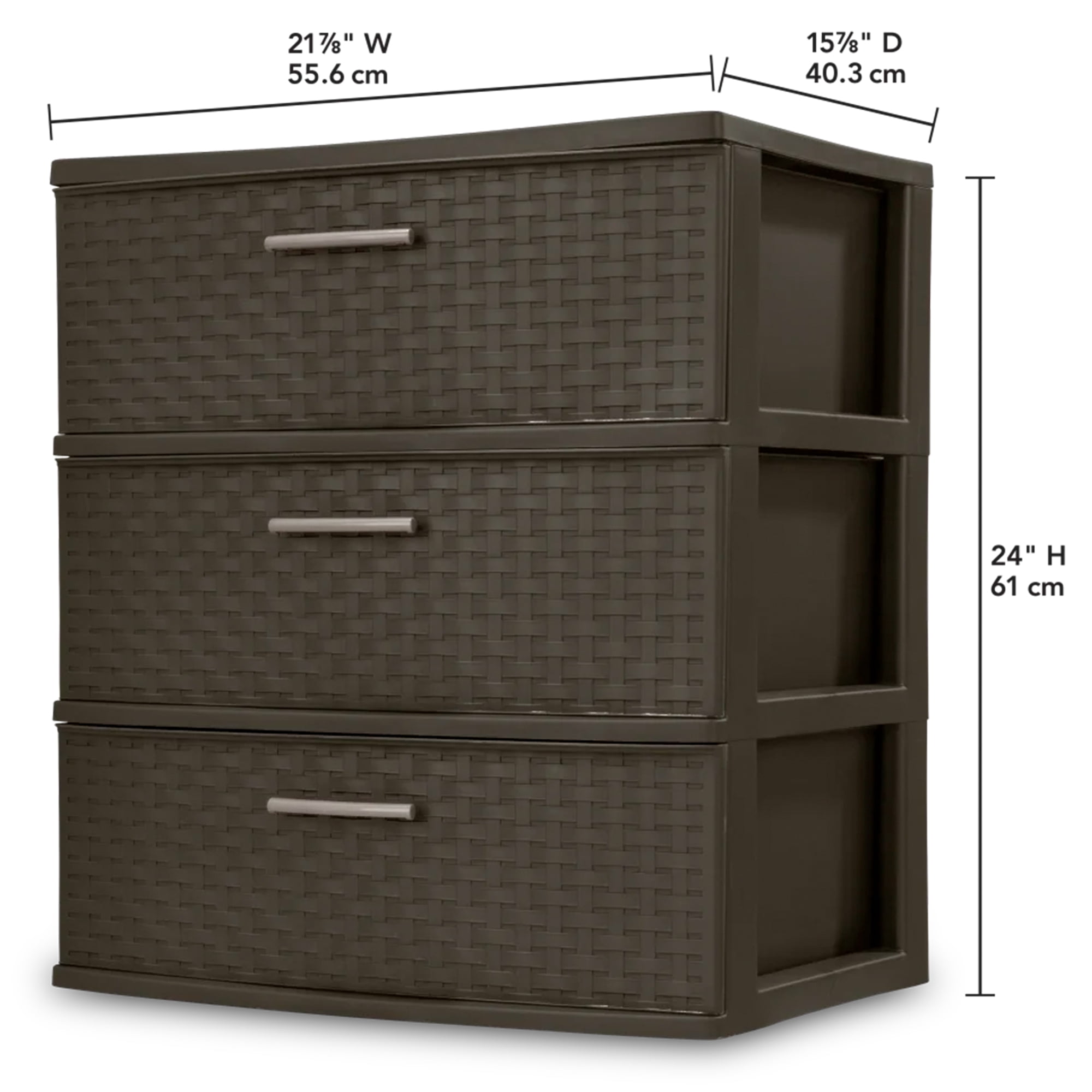 Sterilite 3 Drawer Wide Storage Tower, Plastic Weave Home Organizer, Espresso