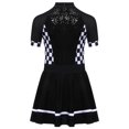 thumbnail image 4 of RUNQHUI Costume de Pilote de Course pour Enfants Filles F1 Uniforme d'Ouverture de Cheerleading Paillettes Robe Justaucorps à Manches Courtes Noir 16, 4 of 5