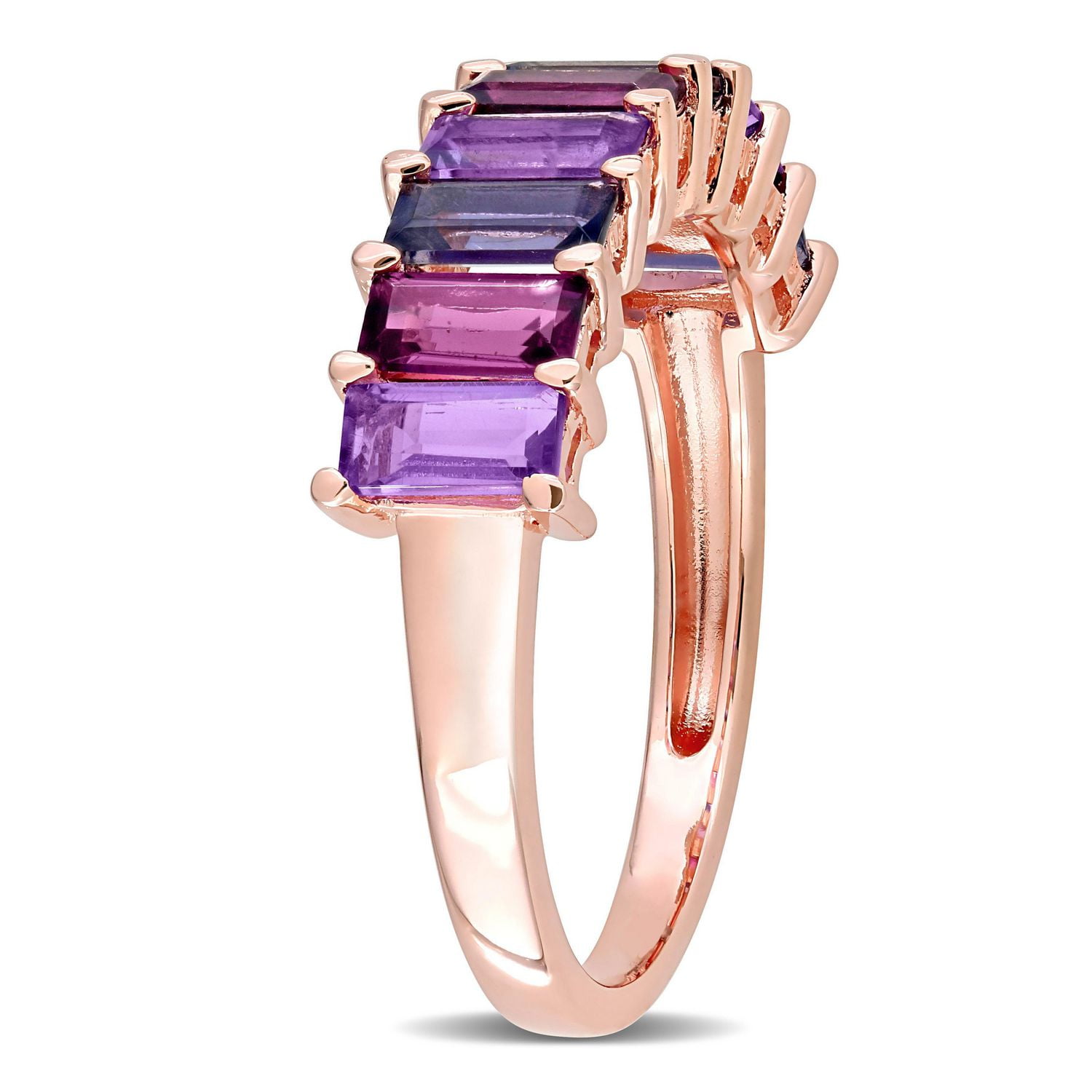Miabella 2-1/6 Carat T.G.W. Multi-Gemstone Rose-Plated Sterling Silver Semi-Eternity Ring