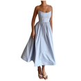 thumbnail image 2 of RBCKVXZ Robe Corset pour Femmes à Bretelles Spaghetti Bustier Robes Midi Unies Fluides Ourlet Plissé Décolleté Plongeant Robe de Soirée Bleu P, 2 of 6