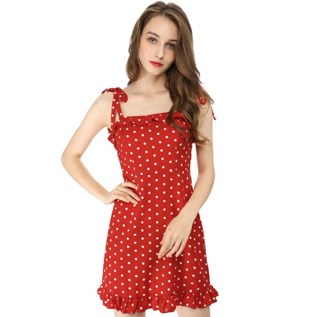 INSPIRE CHIC Robe Courte Évasée à Volants à Bretelles Spaghetti Imprimée pour Femme