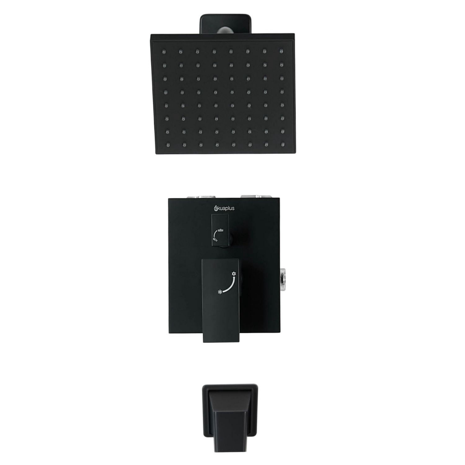 akuaplus® Matte Black 3-Way diverter Pressure Balance Bath Shower Valve Set square w/ 1-Set Shower head and Spout