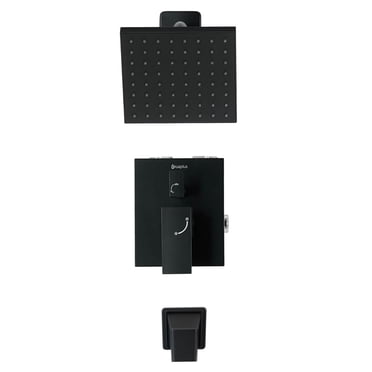 akuaplus® Matte Black 3-Way diverter Pressure Balance Bath Shower Valve Set square w/ 1-Set Shower head and Spout