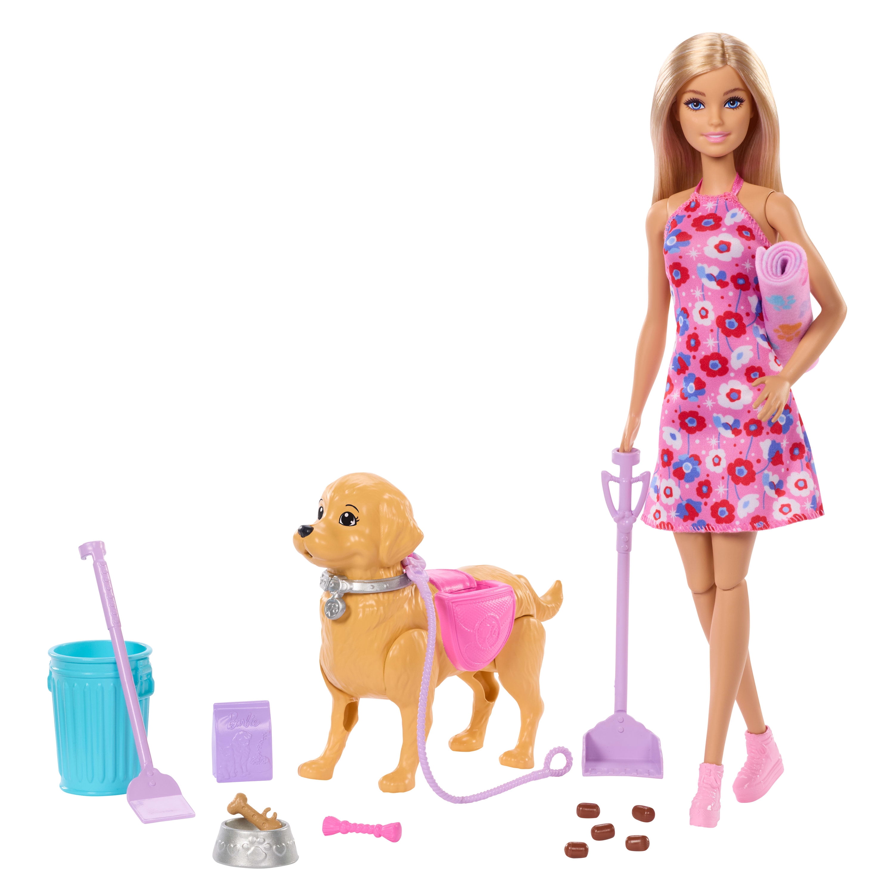 Barbie-Coffret Barbie “Malibu” et son chiot Promenade et Besoins