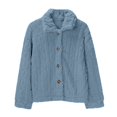 thumbnail image 4 of Breezora Manteau en Molleton Réversible pour Femme, Hiver, Chaud, Col Montant, Boutonné, Veste à Motif Torsadé, Taille P, Bleu, 4 of 9
