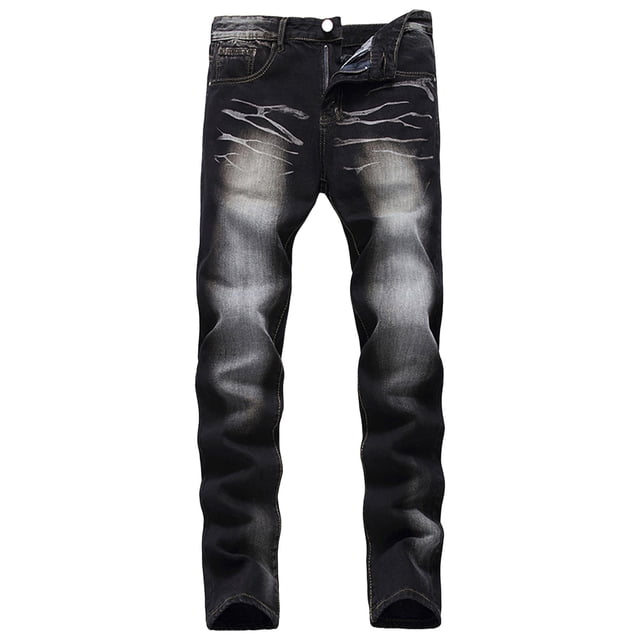 FYEGRE Jeans de Travail pour Hommes Jeans en Denim Classiques à Jambe Droite pour Tenue de Rue Décontractée Coupe Rétro Confortable Style Hop Tenue Quotidienne Pantalon Durable Noir 32