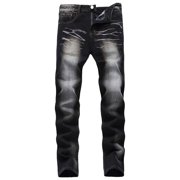 Men's Jeans Mens Casual Fashion Fit Straight Tube Retro Hop Pants Street Jeans Pants Jeans Homme Slim Black 30