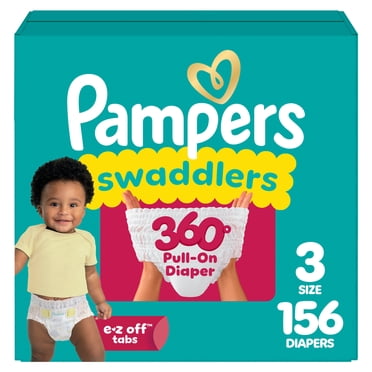 Pampers Diapers - Swaddlers 360° - Size 3, up to 100% Leakproof Comfy Dry Fit, EZ Off Tabs Designed for Easy Changes, Pull On Diaper