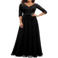 thumbnail image 1 of Robe Longue en Dentelle pour Femmes Manches 3/4 Col en V Dos Nu Fermeture Éclair Robe de Soirée de Mariage, 1 of 7