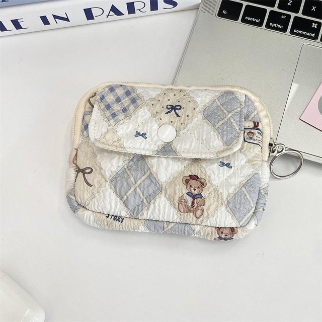 Cute Cartoon Floral Quilted Coin Purse Mini Canvas Wallet Multi-Functional Storage Bag Women Makeup Lipstick Bags Jewelry Packing Bag