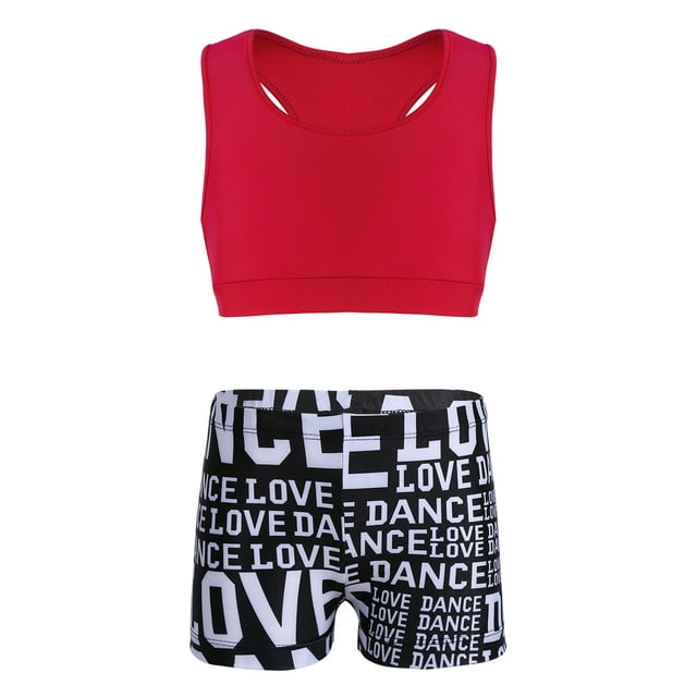inhzoy Kids Girls Basic 2 Piece Active Outfit Racer Back Crop Top and Shorts Set for Gymnastics Dancing Workout Red S