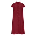 thumbnail image 1 of Ovzne Robes Grande Taille pour Femmes aux Formes Robe d'Été Mode Femmes Été Boutonnée Décontractée Unie Col en V Manches Courtes Robe Grande Taille Liquidation, 1 of 5