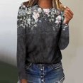 thumbnail image 2 of IROINNID T-Shirt à Manches Longues en Polyester Réduit pour Femmes, Quotidien Été, Aguichant, Plissé, Imprimé, Coupe Régulière, Col Rond, Haut à Boutons, Noir, 2 of 5