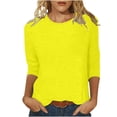 thumbnail image 2 of CHUANK T-Shirt Ajusté à Col Rond Mignon pour Femmes, Décontracté, Mi-Long, Manches 3/4, Blouse Extensible, Basique, Uni, Hauts, 2 of 5
