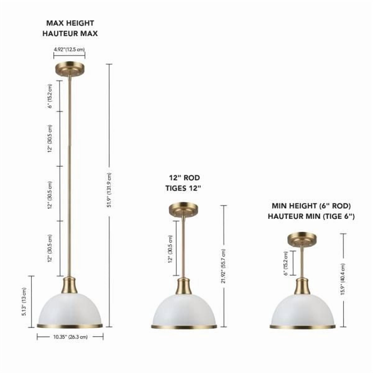 Globe Electric Luminaire suspendu à 1 ampoule Beckett, blanc mat, accents laiton mat