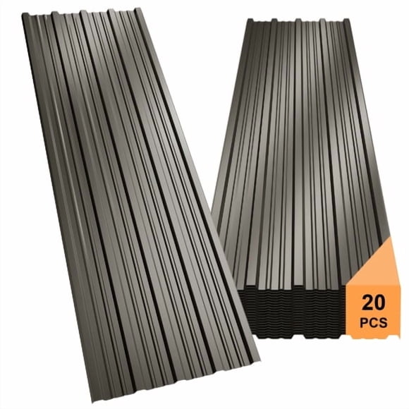 20pcs Grey Corrugated Galvanized Metal Roofing Panels 18.9 x 72.85 x 0.60 in Waterproof Metal Siding Panels