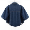 thumbnail image 4 of VKOYWKM Womens Short Sleeve Denim Jacket Colloared Button Down Stretch Denim Jacket Fall Short Shawl Distressed Cropped Jean Jacket with Pockets, 4 of 6