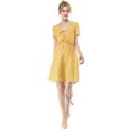 thumbnail image 3 of INSPIRE CHIC Robe Trapèze à Fleurs pour Femme, Col en V à Nouer, Manches Courtes, Volants, S Jaune, 3 of 7