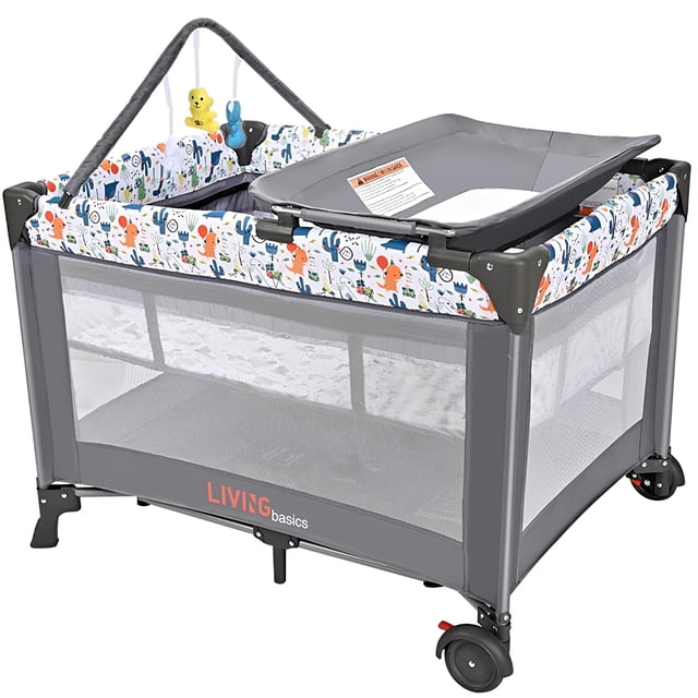 Foldable Baby Playard, Baby Playpen Portable Crib with Bassinet ...