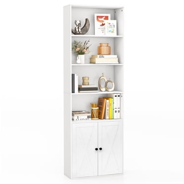 Costway 71" Farmhouse Bookcase with Doors with 6 Shelves & 2-Door Cabinet for Bedroom White