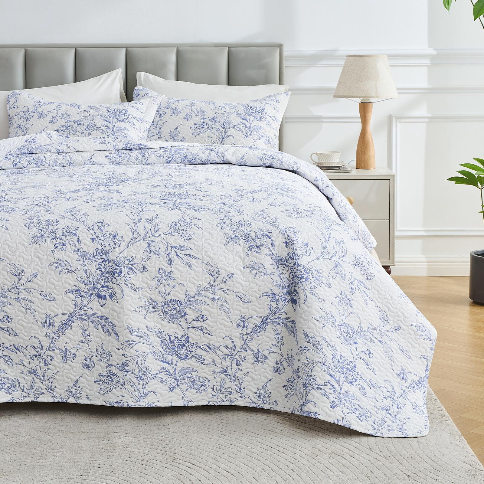 Hitime Luxury Printed Quilt Set King Size, Lightweight Comforter Set, Oversized Bedspread Coverlet Quilted Bedding Set, with 2 Matching Pillowcases, for All Season