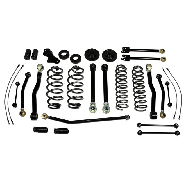 Fits 2007-2018 Jeep Wrangler JK Tuff Country Lift Kit Suspension 44002 4 Inch Front Lift; 4 Inch Rear Lift; Without Shock Absorbers In Kit - Shock Change Necessary; Black Components