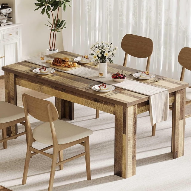 Ourlova 63in Dining Table for 4-6 Farmhouse Dinner Kitchen Table for 4 with Large Tabletop Rectangular Dining Room Table for Kitchen Living Room Easy Assembly Retro Brown/Thickened Tabletop