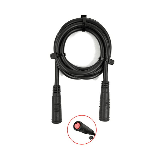 Electric Bike Extension Cord Connector 2 Pin Female to Female Waterproof Cable Product Size: 80cm Length e-bike extension cable, front-facing 80cm black 2-pin female-to-female connector with molded ABS housings, insulated jacket and waterproof coupling ends for light/throttle wiring; often used to extend mid-drive or handlebar controls and suitable for extending e-bike lights or throttles during repairs.