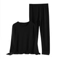 thumbnail image 3 of Ensemble de Pyjama pour Femmes Col Rond Manches Longues Grande Taille Ensemble de Maison pour Femmes Design Fin Couleur Unie Pantalon Manches Longues Ensemble Deux Pièces Pyjama Femme, 3 of 3
