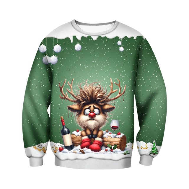 Ediodpoh Chandail de Sport à Col Rond de Noël pour Homme à Manches Courtes d'Hiver Chandail de Sport à Col Rond Chandail à Col Rond pour Homme Vert Pâle_003 TG
