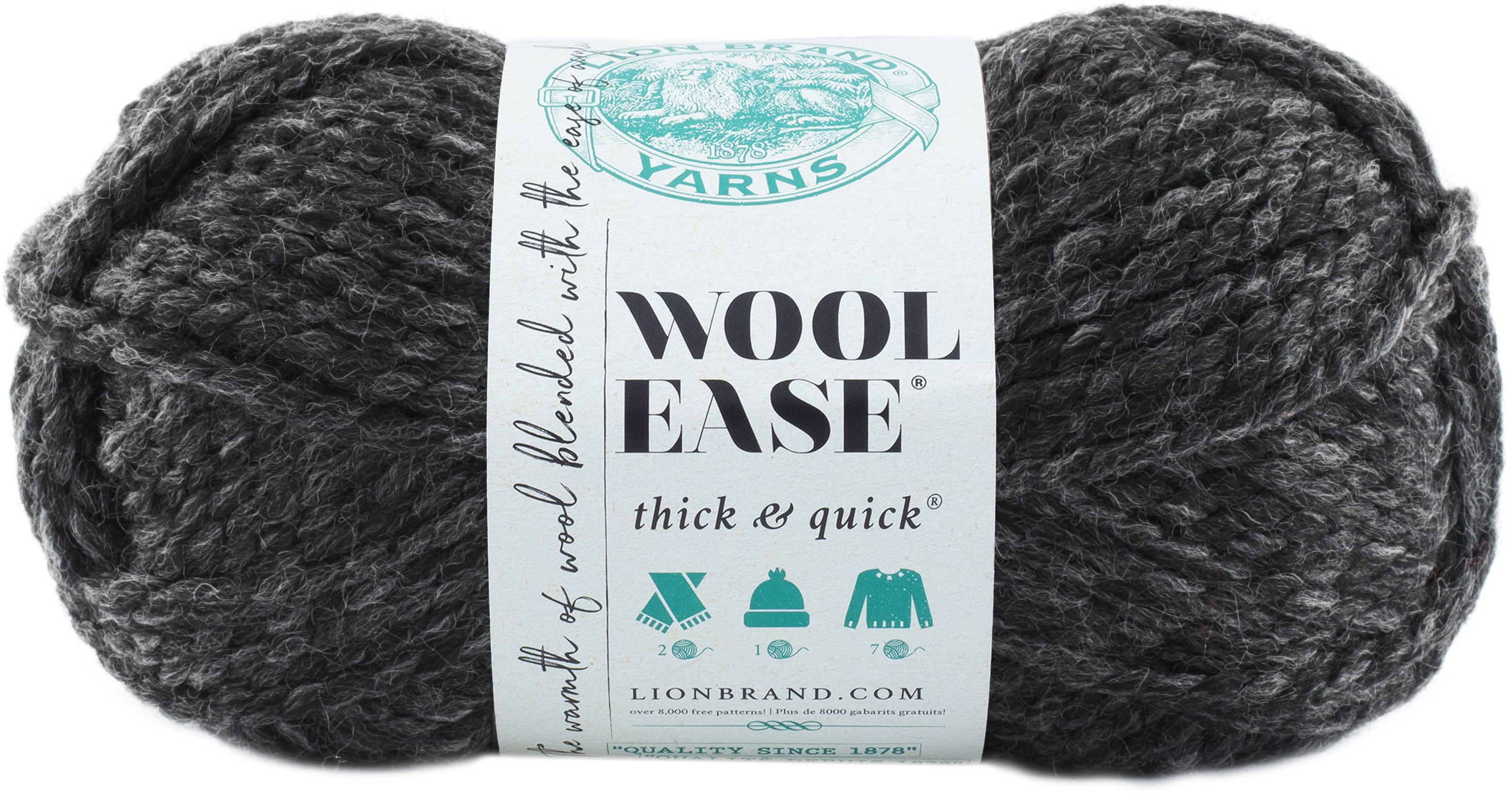 Lion Brand Wool-Ease Thick & Quick Yarn Charcoal #6 Super Bulky Acrylic/Wool yarn, 170g/ 97m, 3-CT